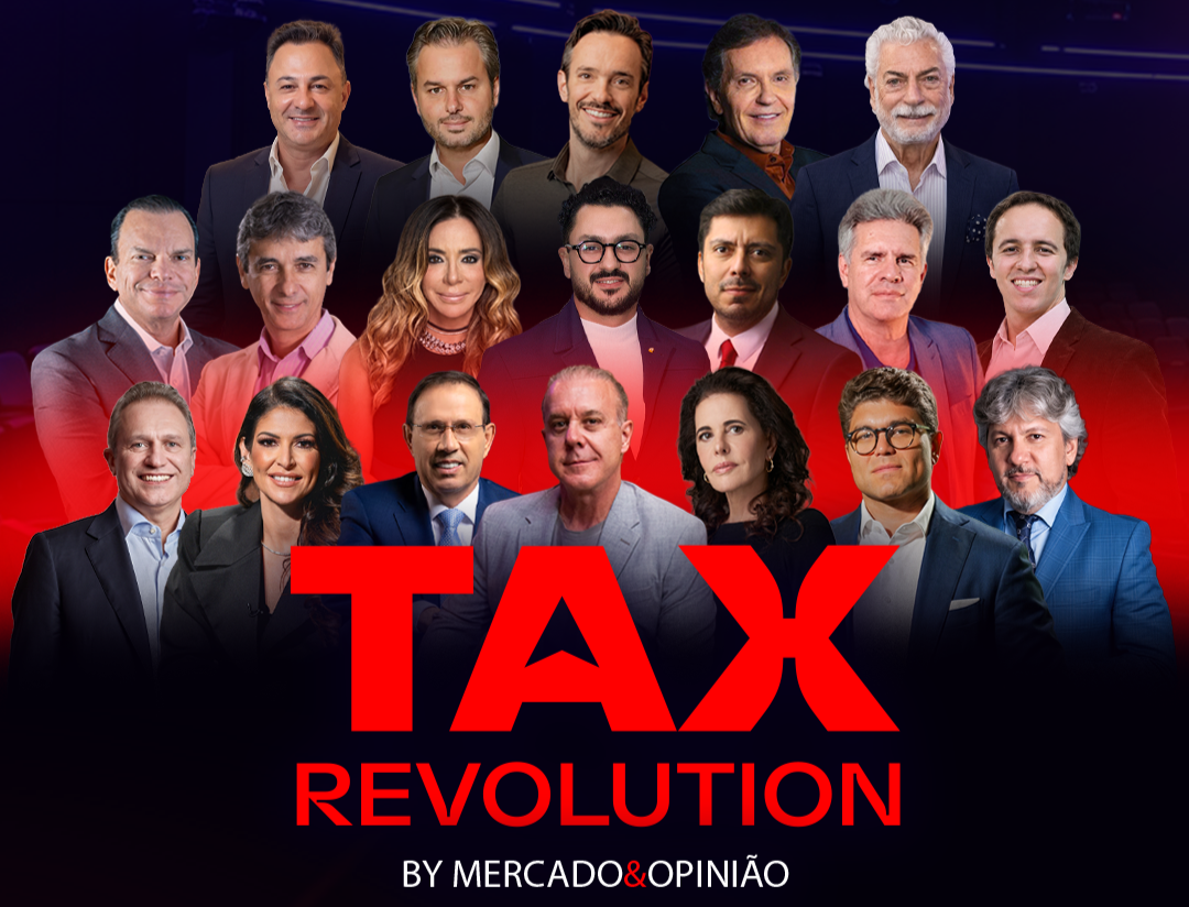 Cartaz oficial do TAX Revolution by Mercado&Opinião com os palestrantes confirmados